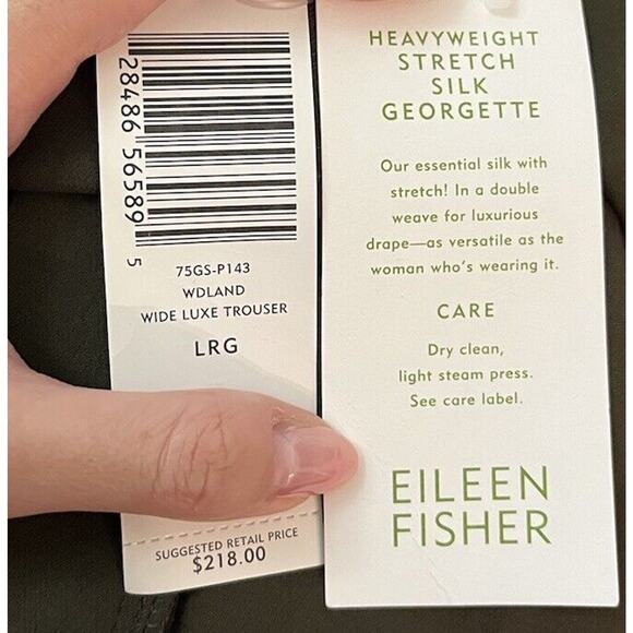 Eileen Fisher Green Heavyweight Stretch Silk Georgette Wide Women's Pants Size L - Picture 4 of 5